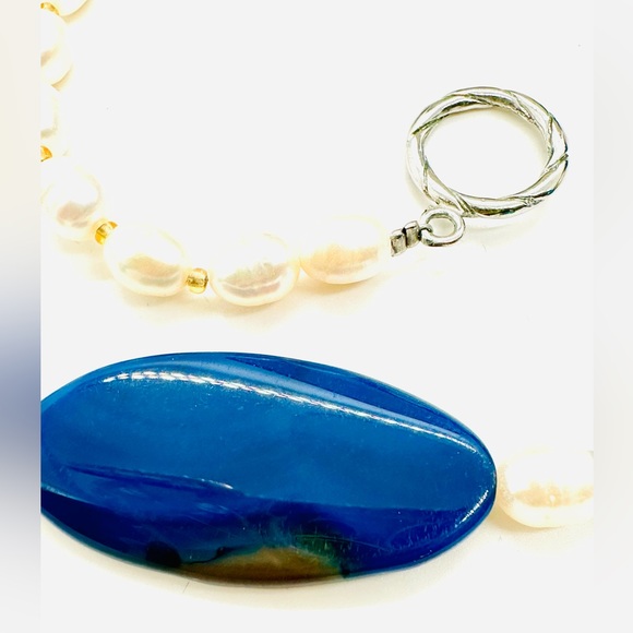 Vintage Pearl Blue Agate Necklace & Earrings - Picture 16 of 17